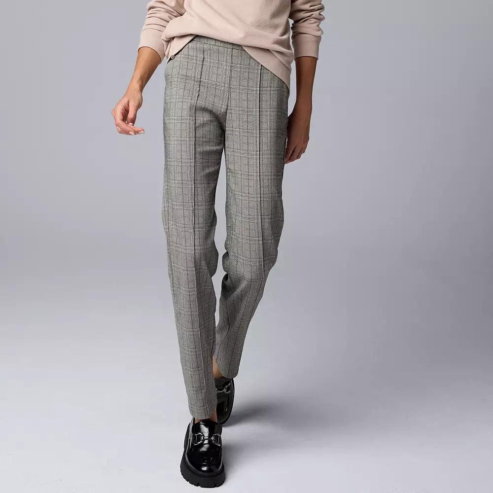 Women's Simply Vera Vera Wang Natural Plaid Modern Pintuck Slim Straight Pants, Size: Large Product Image