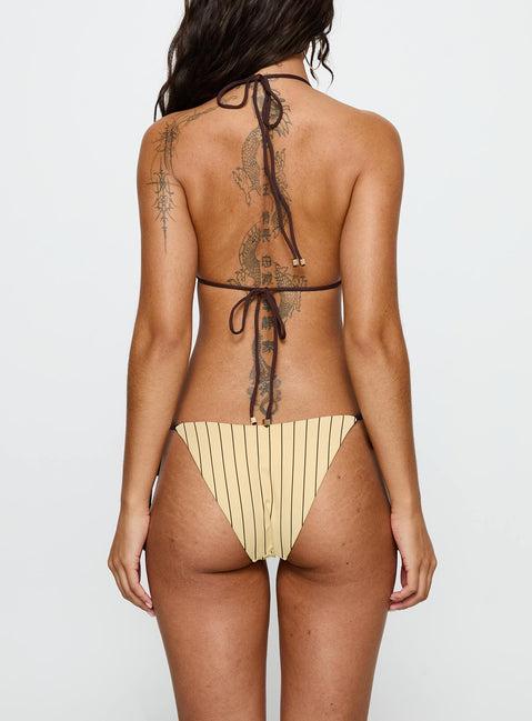 Glora Tie Side Bikini Bottom Yellow Stripe Product Image