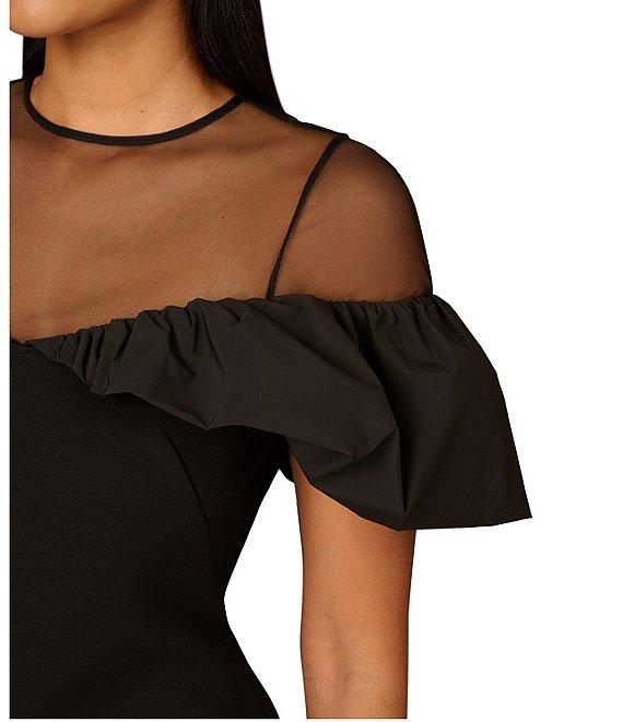 Aidan Mattox Bonded Crepe Illusion Mesh Off-the-Shoulder Flutter Sleeve Dress Product Image