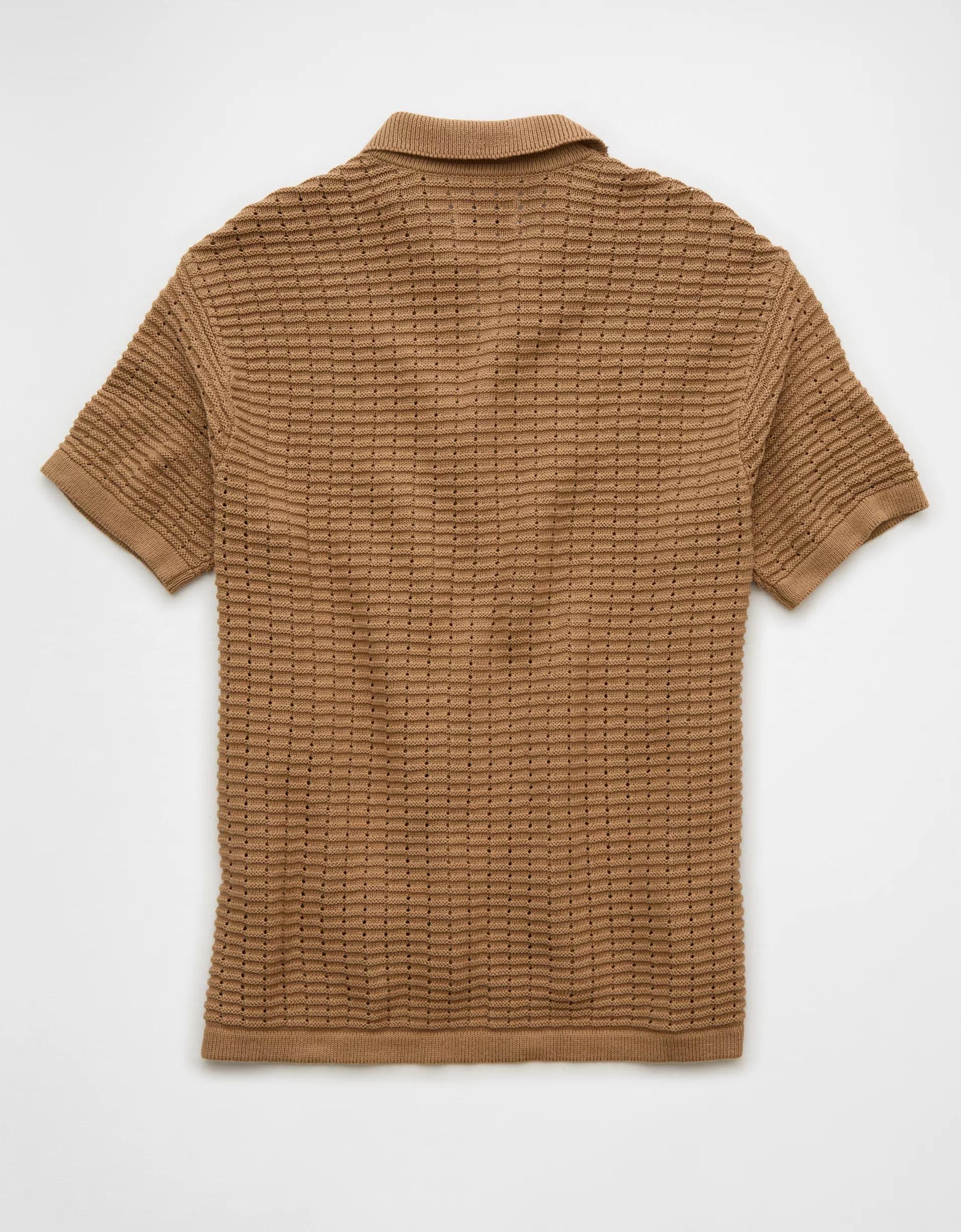 AE Weekend Textured Button-Up Sweater Polo Shirt Product Image