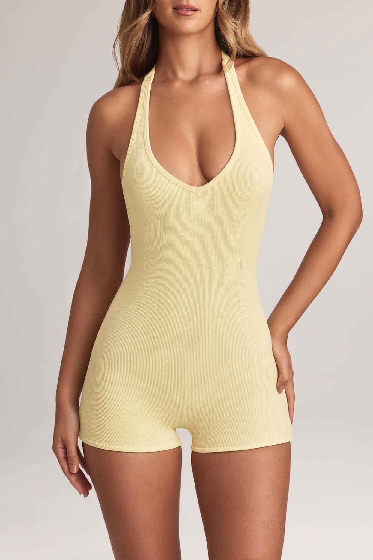 Modal Ribbed Backless Playsuit in Lemon Sherbet Product Image