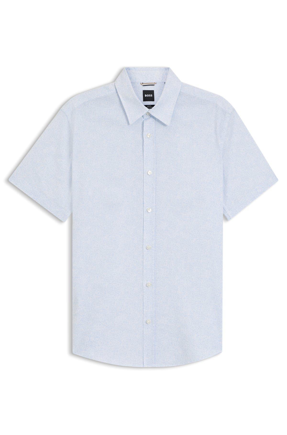 Floral-print slim-fit shirt in stretch linen Product Image