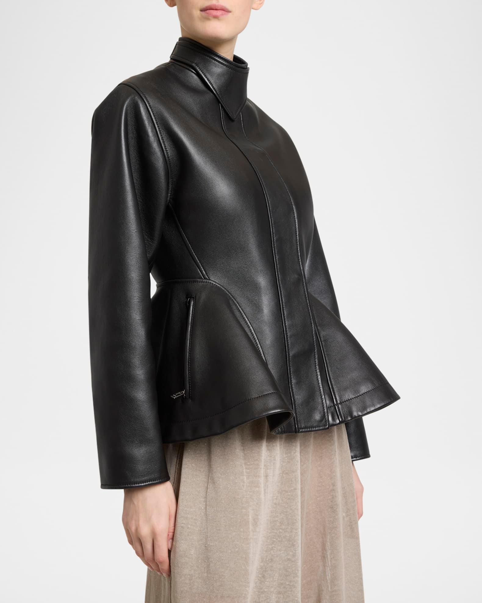 High-Neck Leather Peplum Jacket Product Image