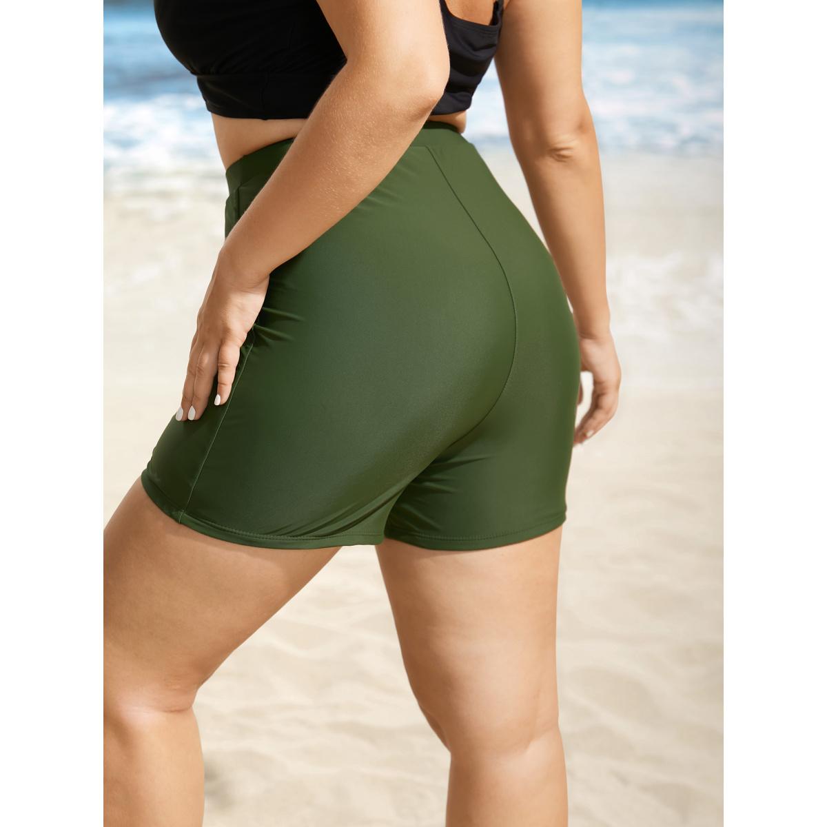 Plus Size Plain Elastic Waist Swim Shorts Women's Swimwear Moss Beach Non High stretch Skinny High Rise Curve Swim Bottoms BloomChic 28/5X Product Image