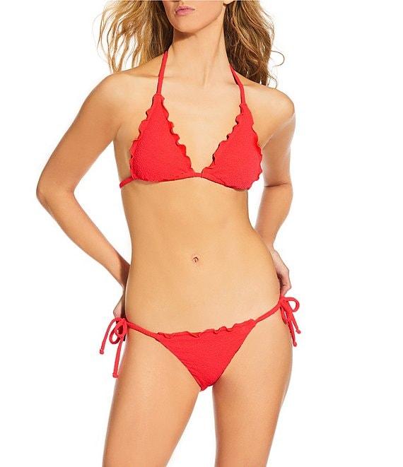 GB Solid Scrunchie Textured Lettuce Edge Tie Side Hipster Swim Bottom Product Image