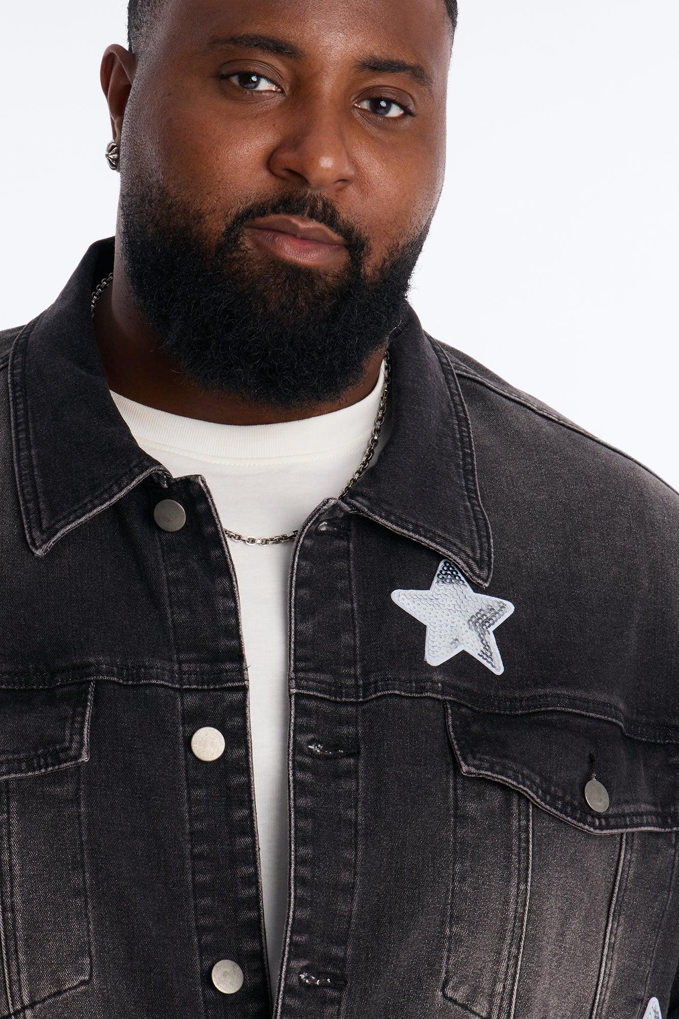 Electric Sequin Star Denim Trucker Jacket - Black Wash Male Product Image
