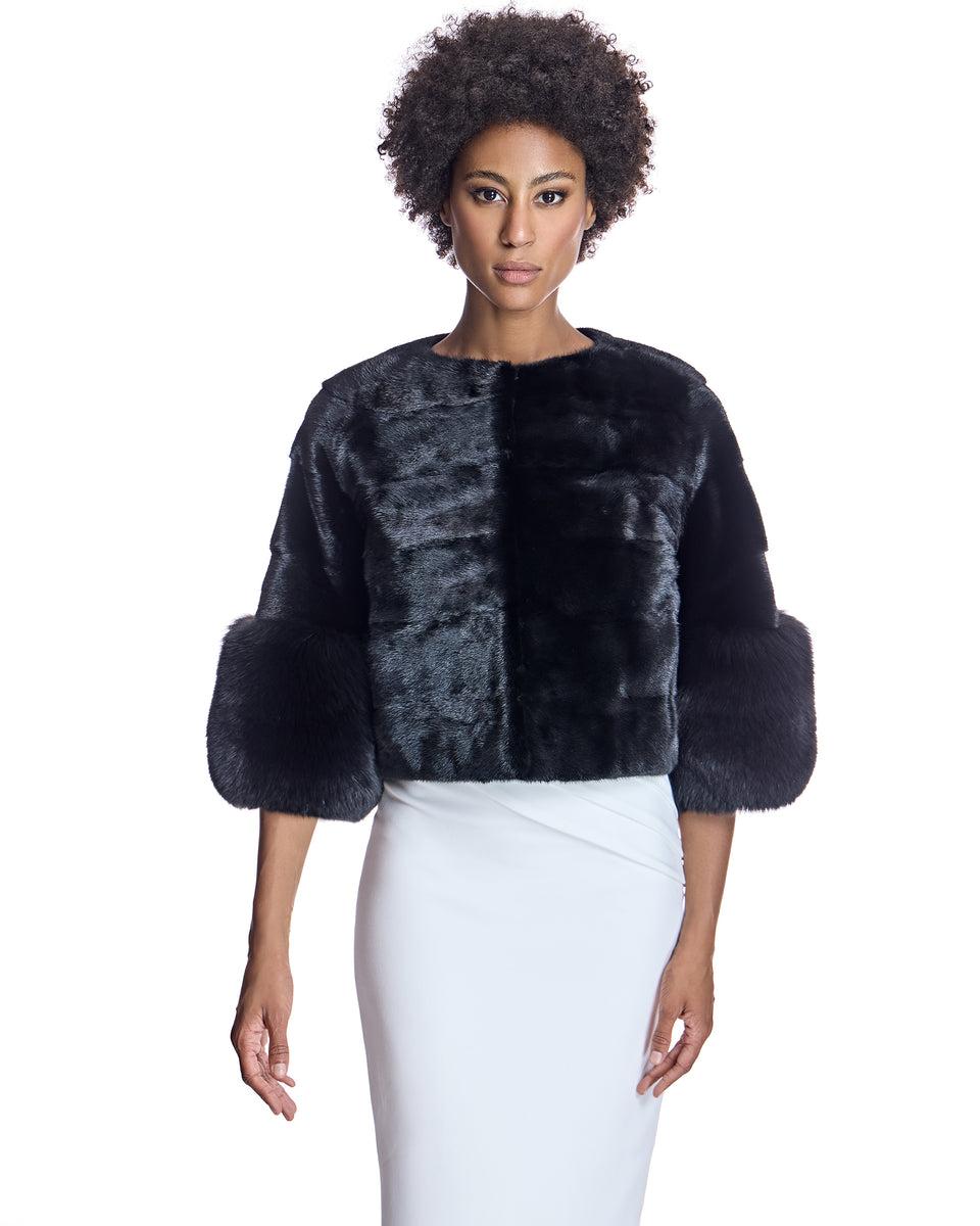 Cropped Mink Jacket with Fox Cuffs Product Image