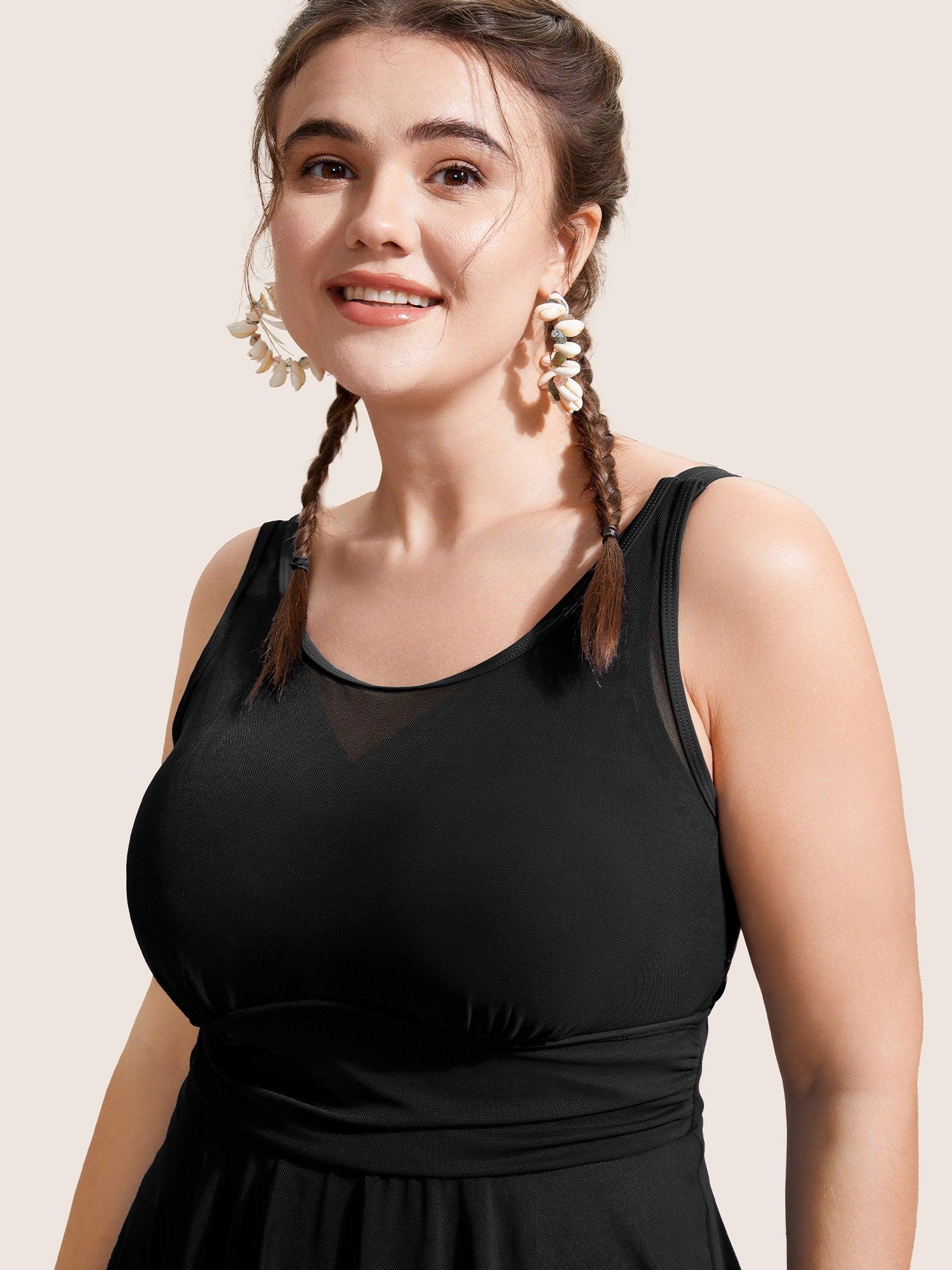 See Through Patchwork Gathered Swim Dress Female Product Image