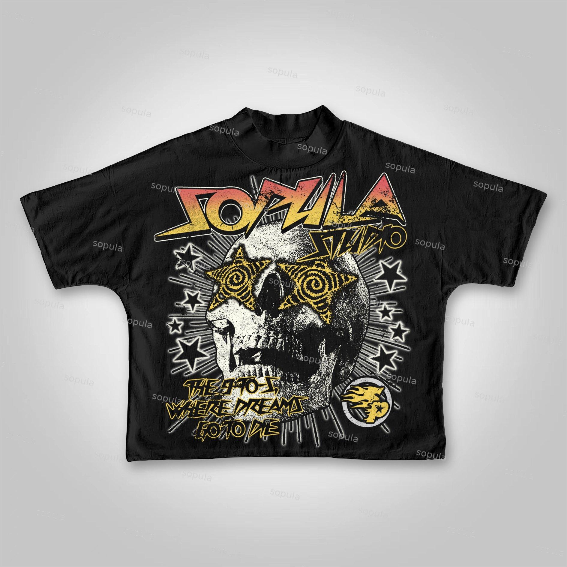 Sopula The 9-To-5, Where Dreams Go To Die Vintage Skull Graphics Cropped T-Shirts Product Image