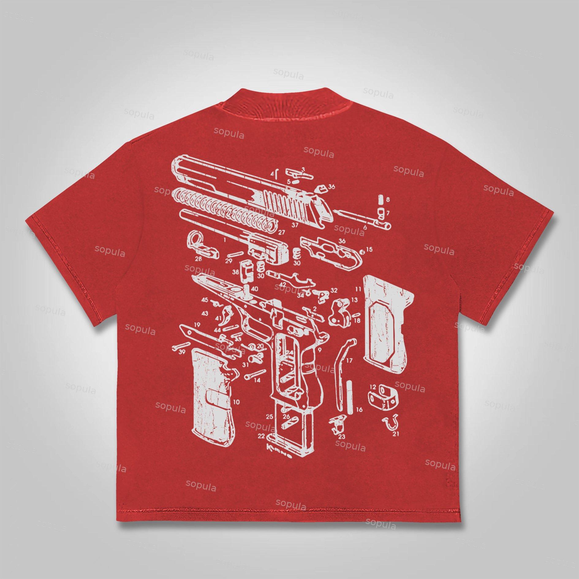 Sopula Love Peace Retro Deconstructed Gun Graphic Cotton T-shirt Product Image