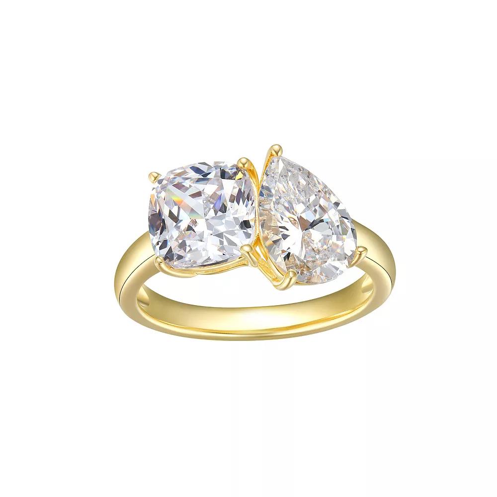 Sarafina 14k Gold Plated Cubic Zirconia 2-Stone Ring, Women's, Size: 6, Gold Tone White Product Image