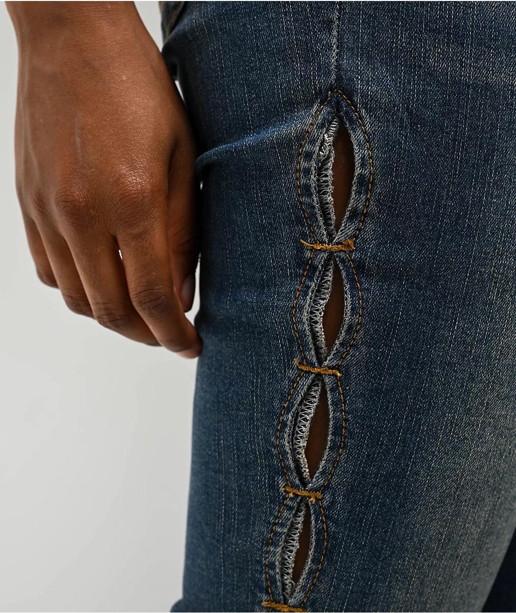 True Religion Becca Cutout Blue Wash Bootcut Jeans Product Image