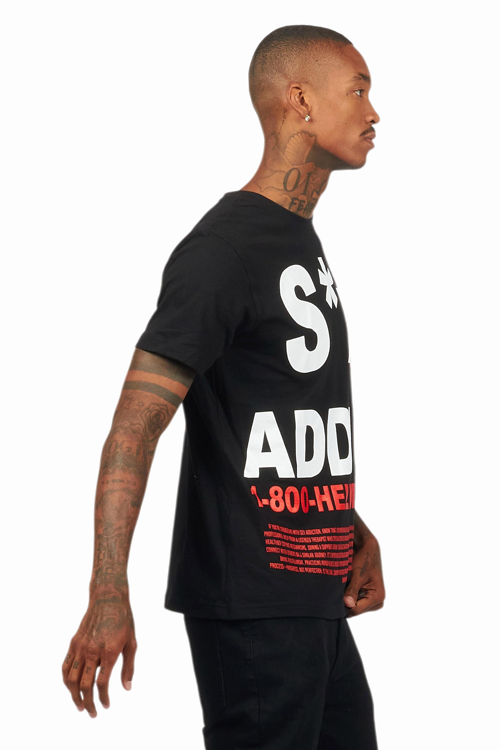 Addict Black Graphic T-Shirt Male Product Image