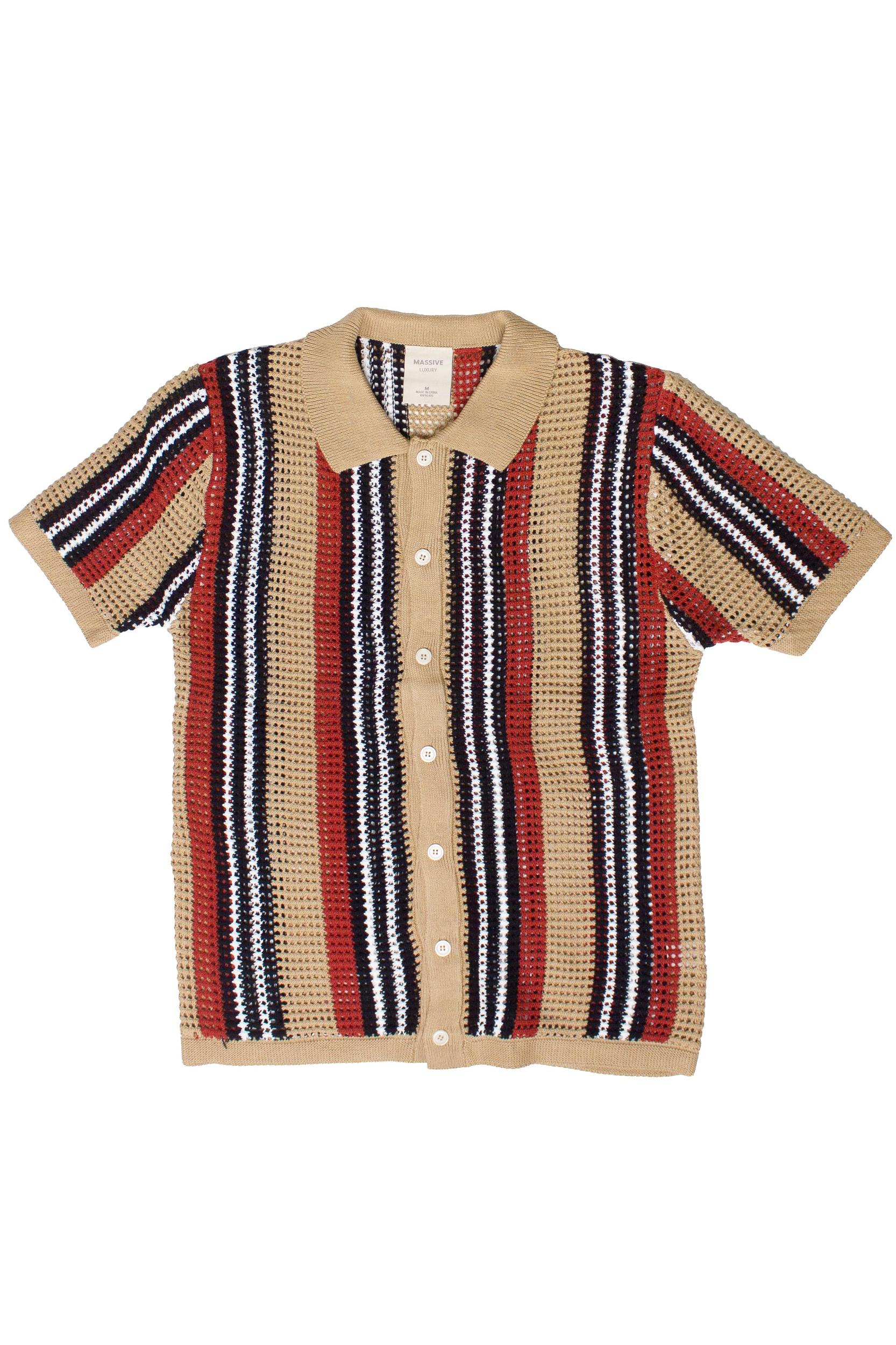 Striped Knit Mesh Button Up Shirt Product Image