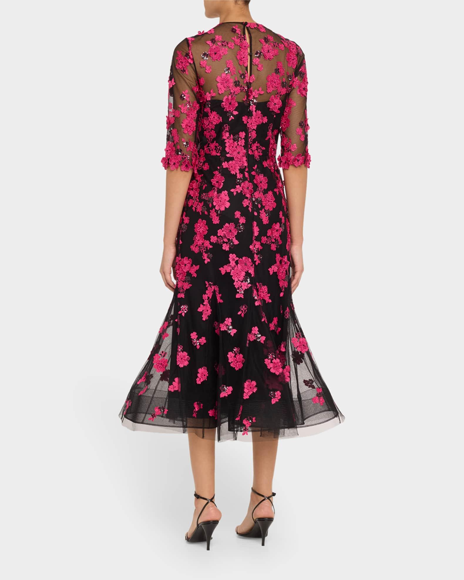 Beaded Floral-Embroidered Trumpet Midi Dress Product Image