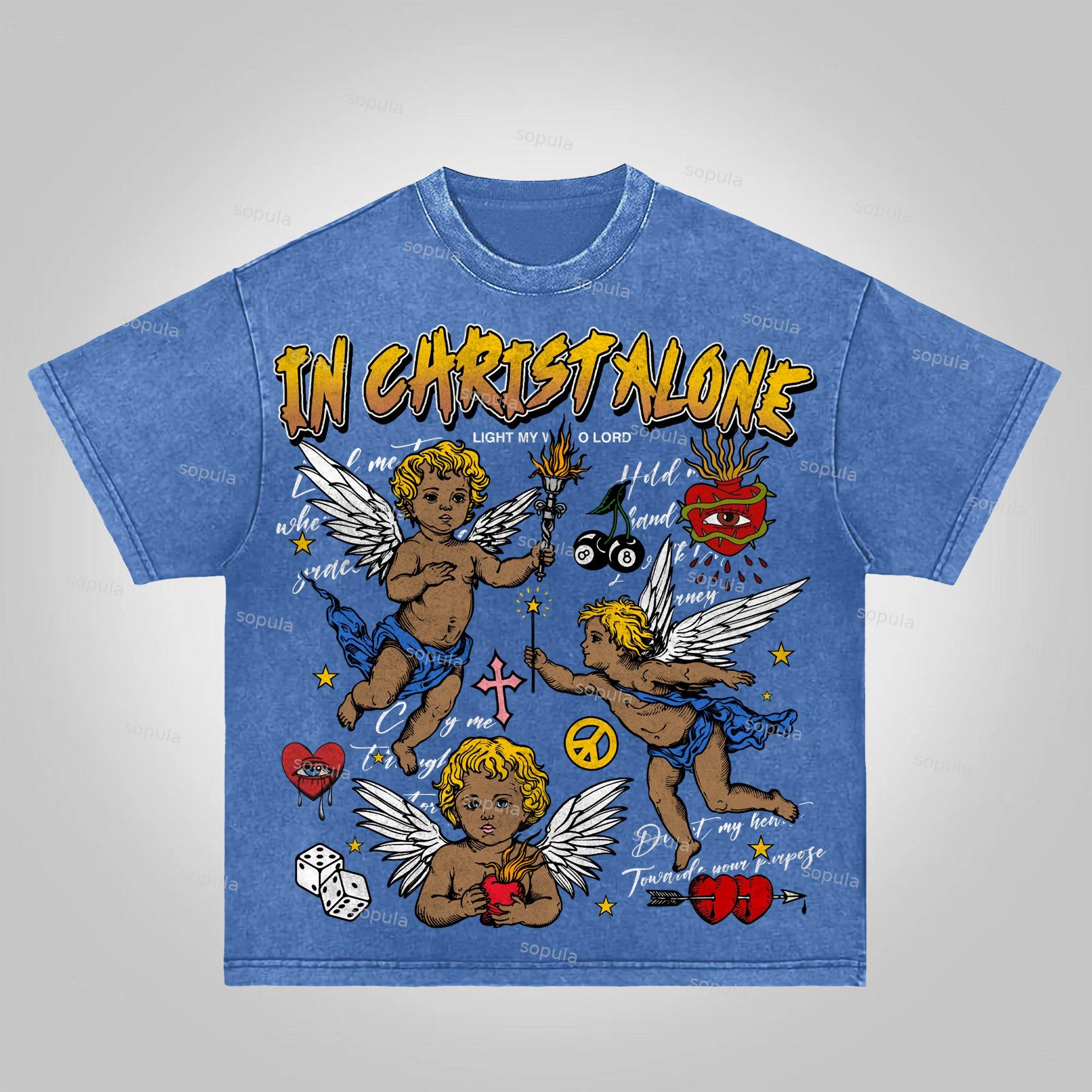 Sopula In Christ Alone Collage Printed Graphics Acid Washed T-Shirt Product Image