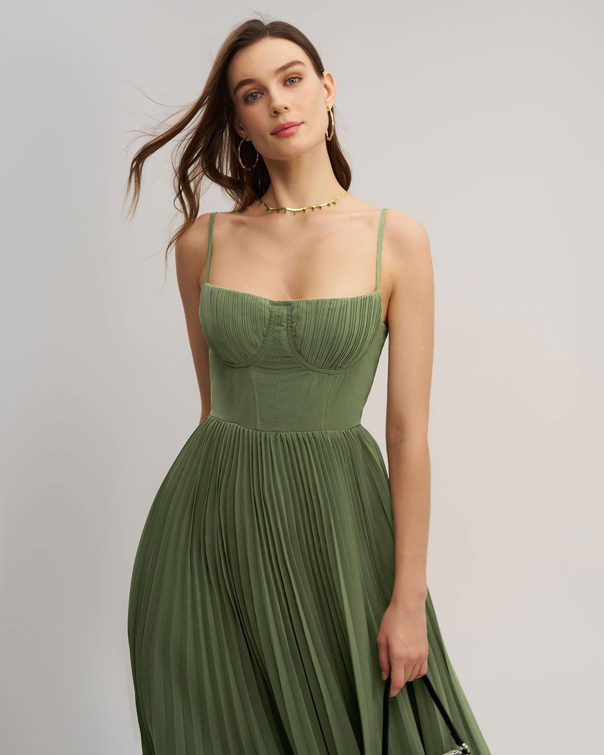 Green Sweetheart Neck Flowy Slip Maxi Dress Product Image