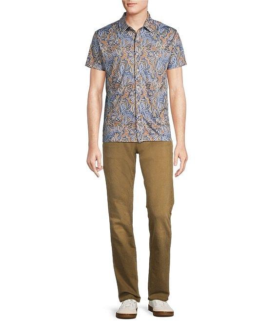 Cremieux Premium Denim Boho Floral Print Short Sleeve Coat Front Knit Shirt Product Image