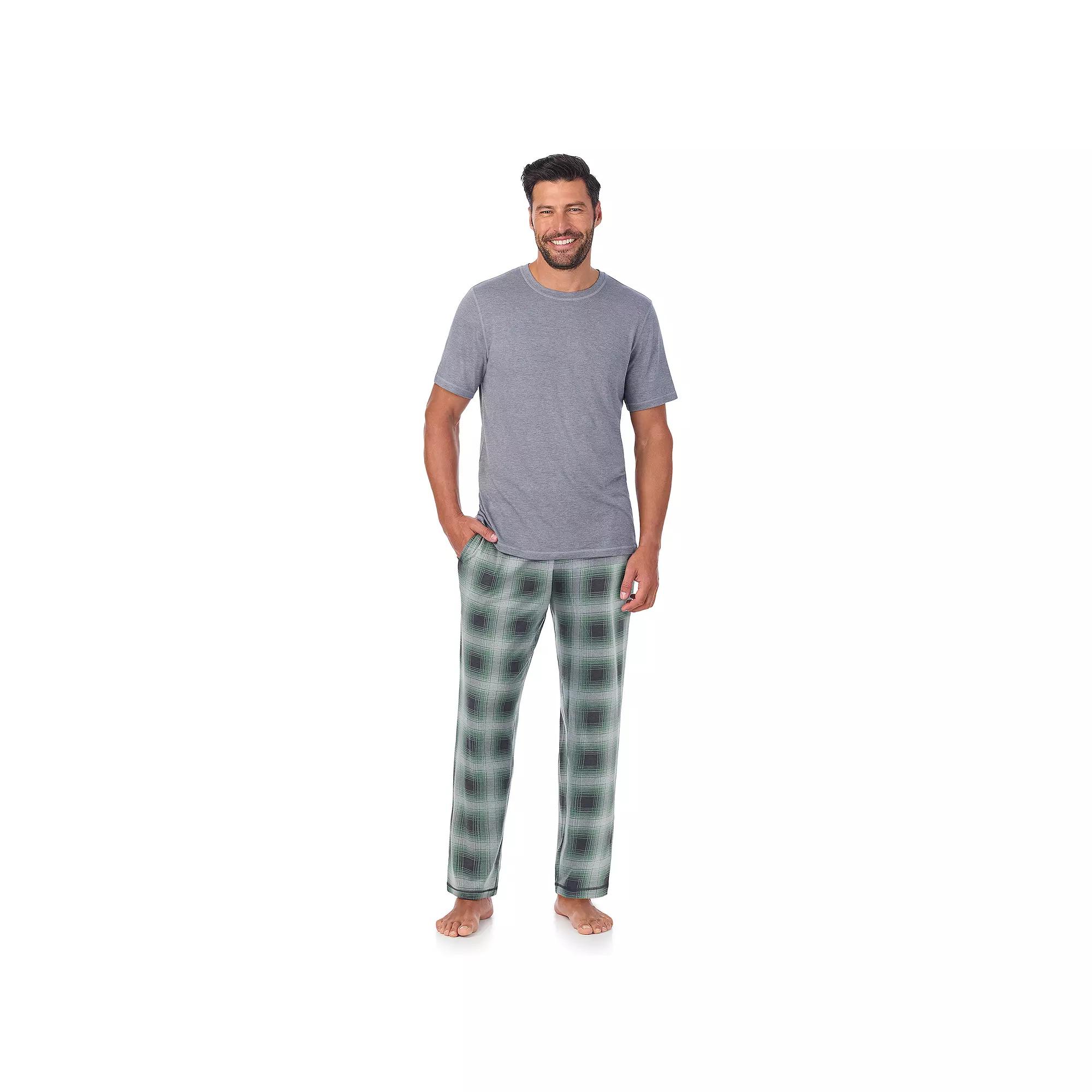 Men's Cuddl Duds® Crewneck Short Sleeve Pajama Top & Pajama Pants Set, Size: Large, Grey Plaid Product Image