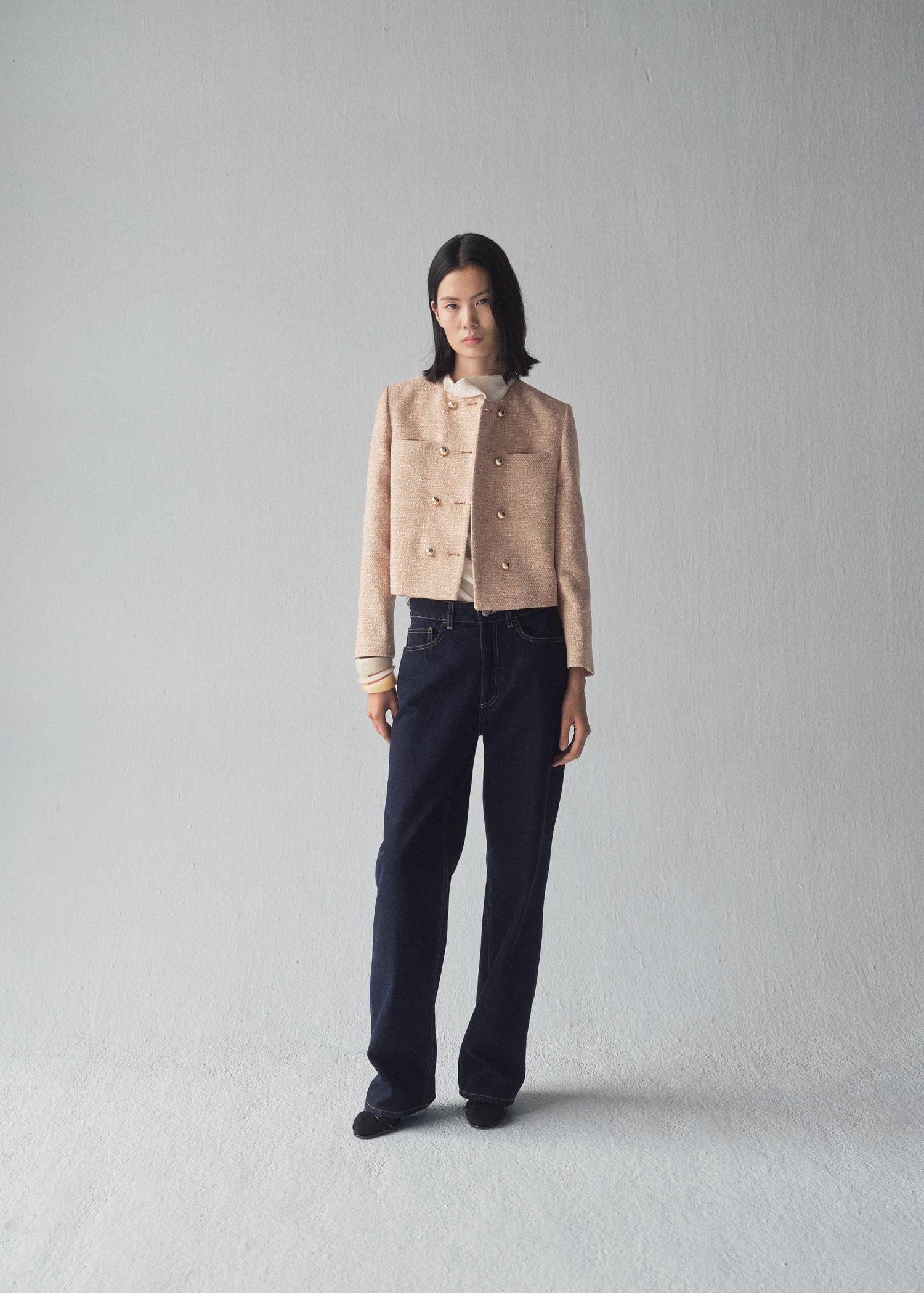 Double-breasted tweed jacket - Women | MANGO USA Product Image