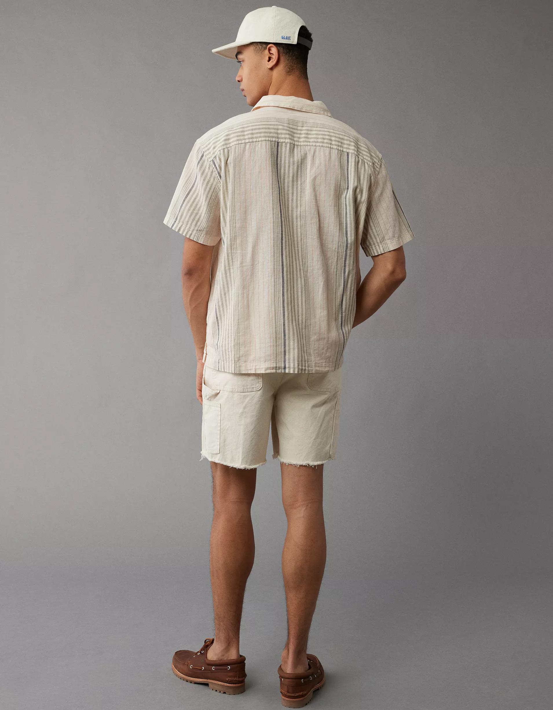 AE Poolside Linen-Blend Striped Button-Up Shirt Product Image