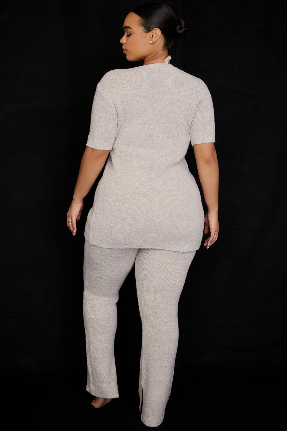 Raven  oatmeal ribbed knit flared trousers - sale Product Image