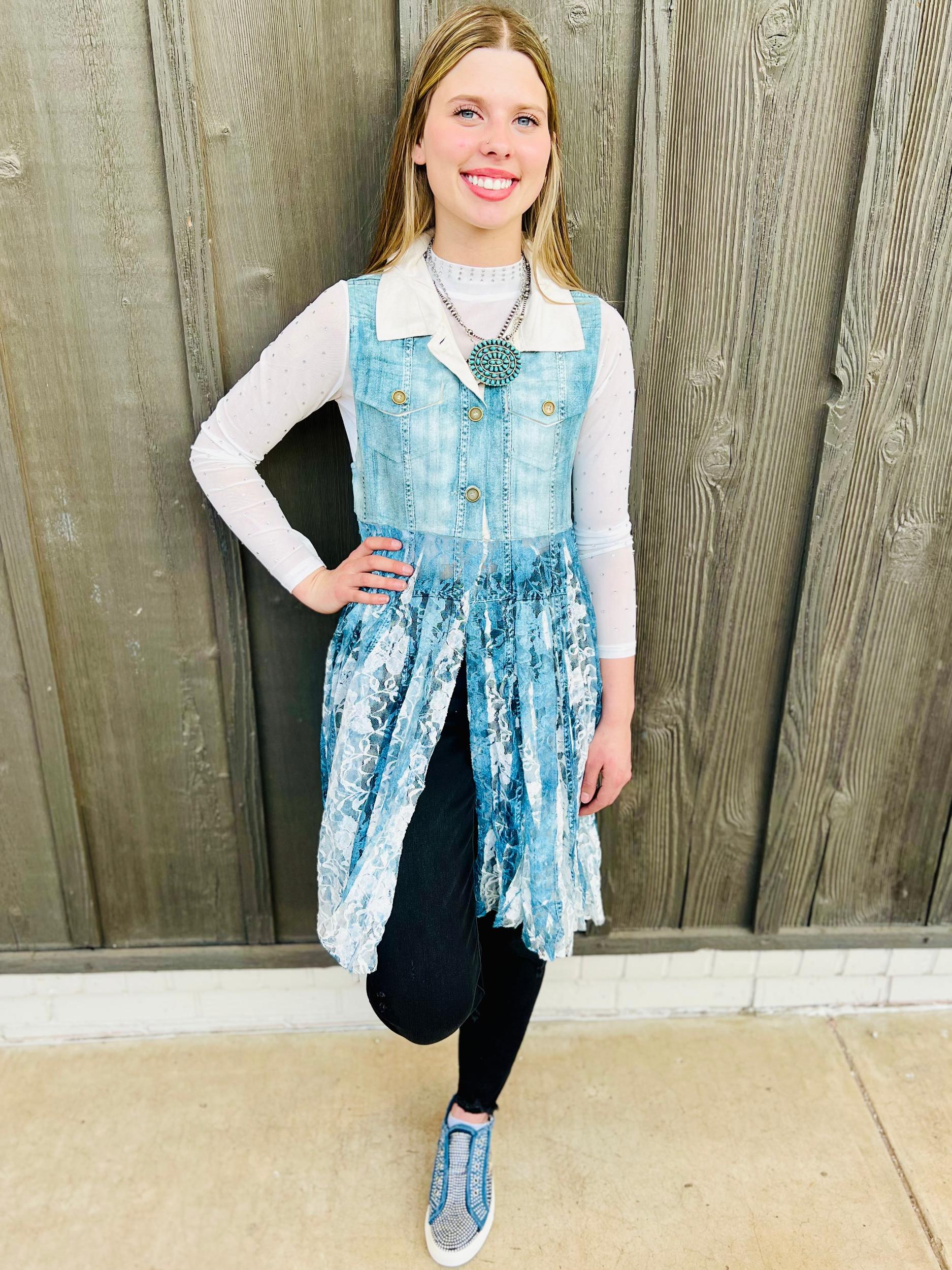 Denim Lace Layered Vest Cardigan* Product Image