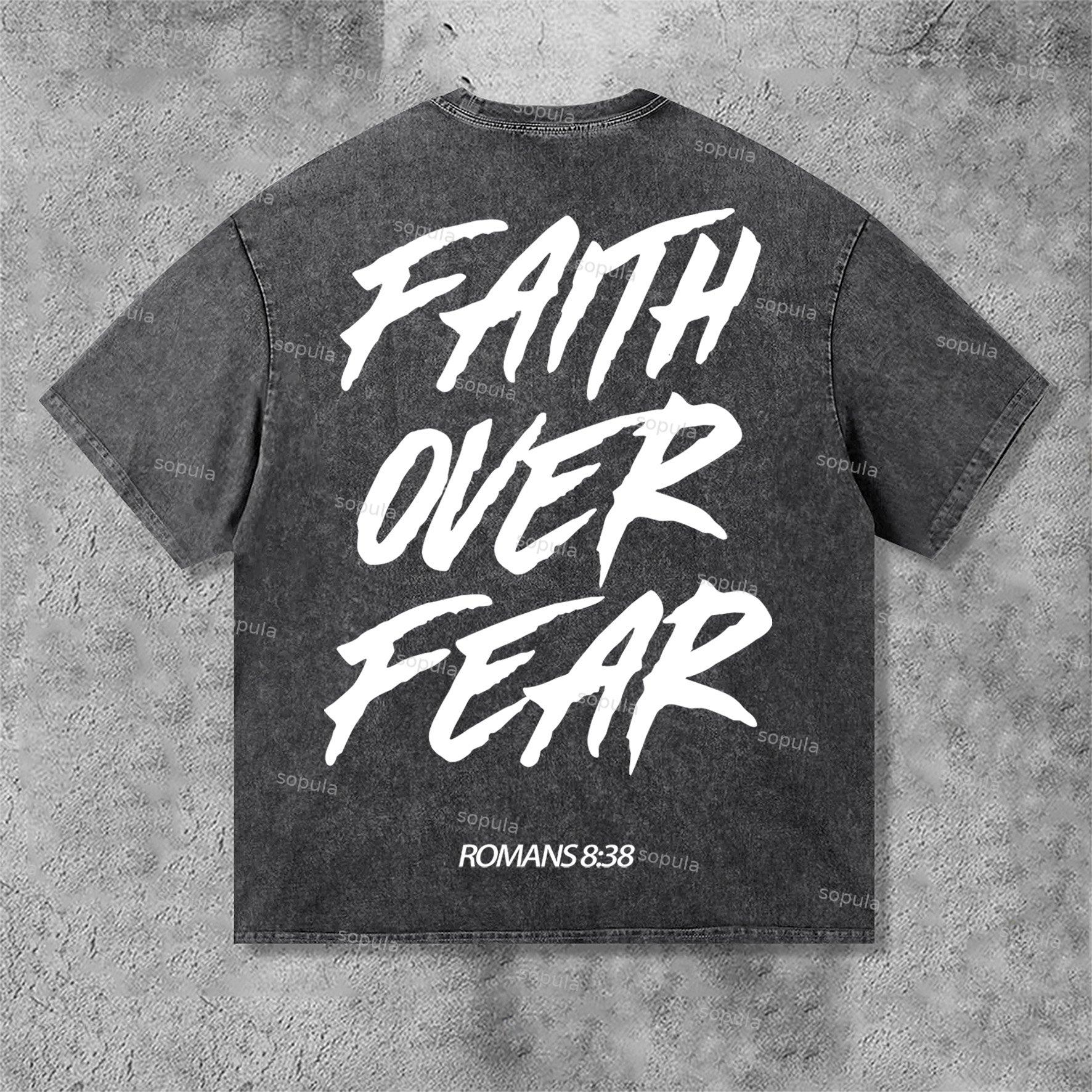 Romans 8 38 Faith Over Fear Graphic Print Acid Washed T-Shirt Product Image