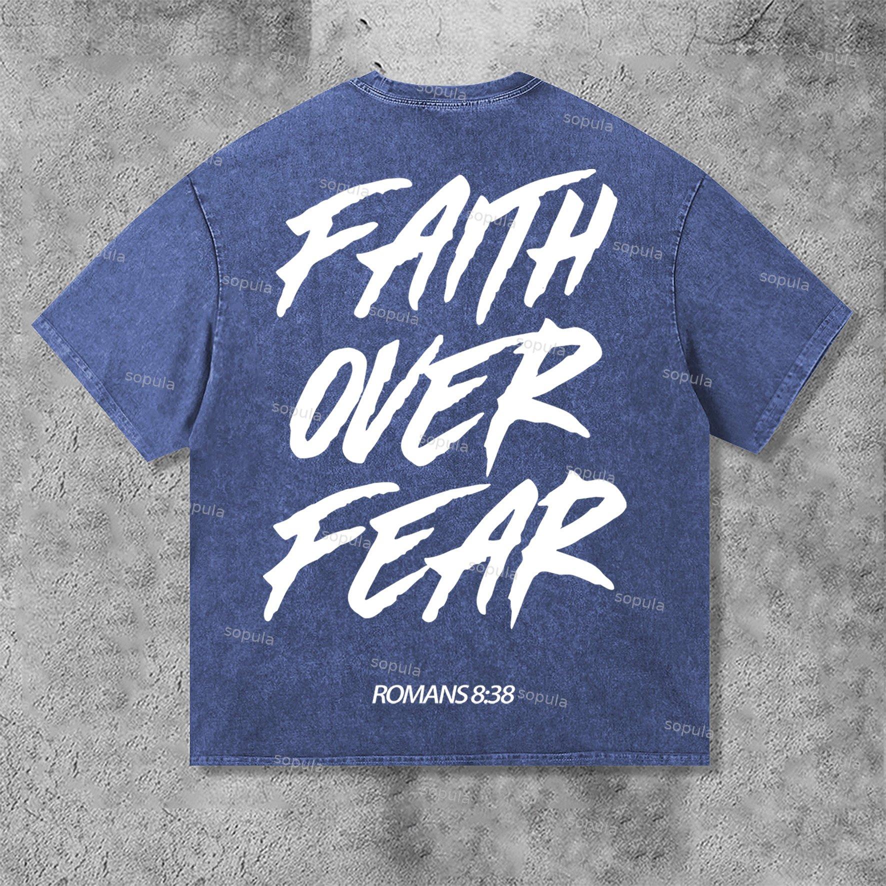 Romans 8 38 Faith Over Fear Graphic Print Acid Washed T-Shirt Product Image