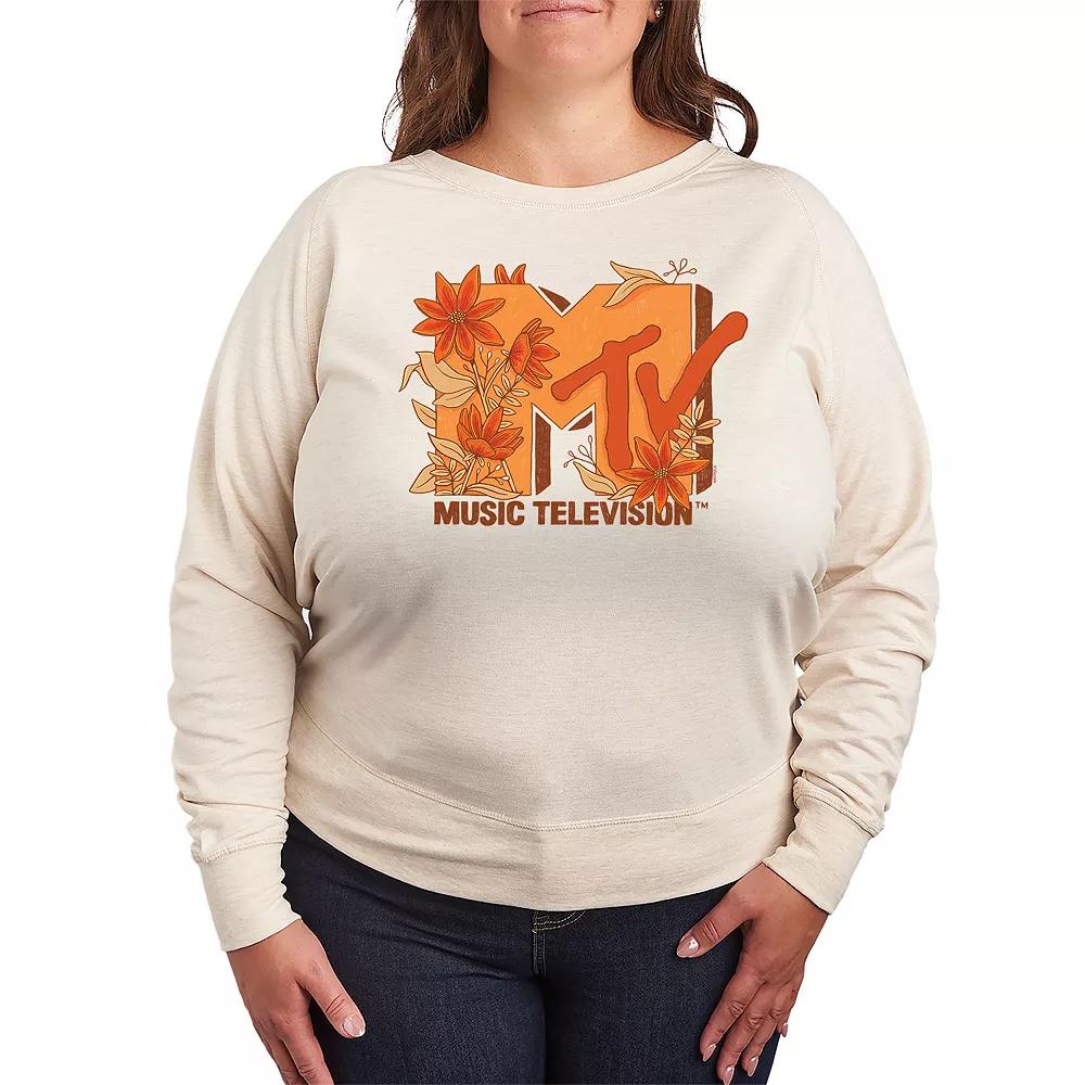 Plus Size MTV Fall Florals French Terry Long Sleeve Tee, Women's, Size: 3XL, Beige Product Image