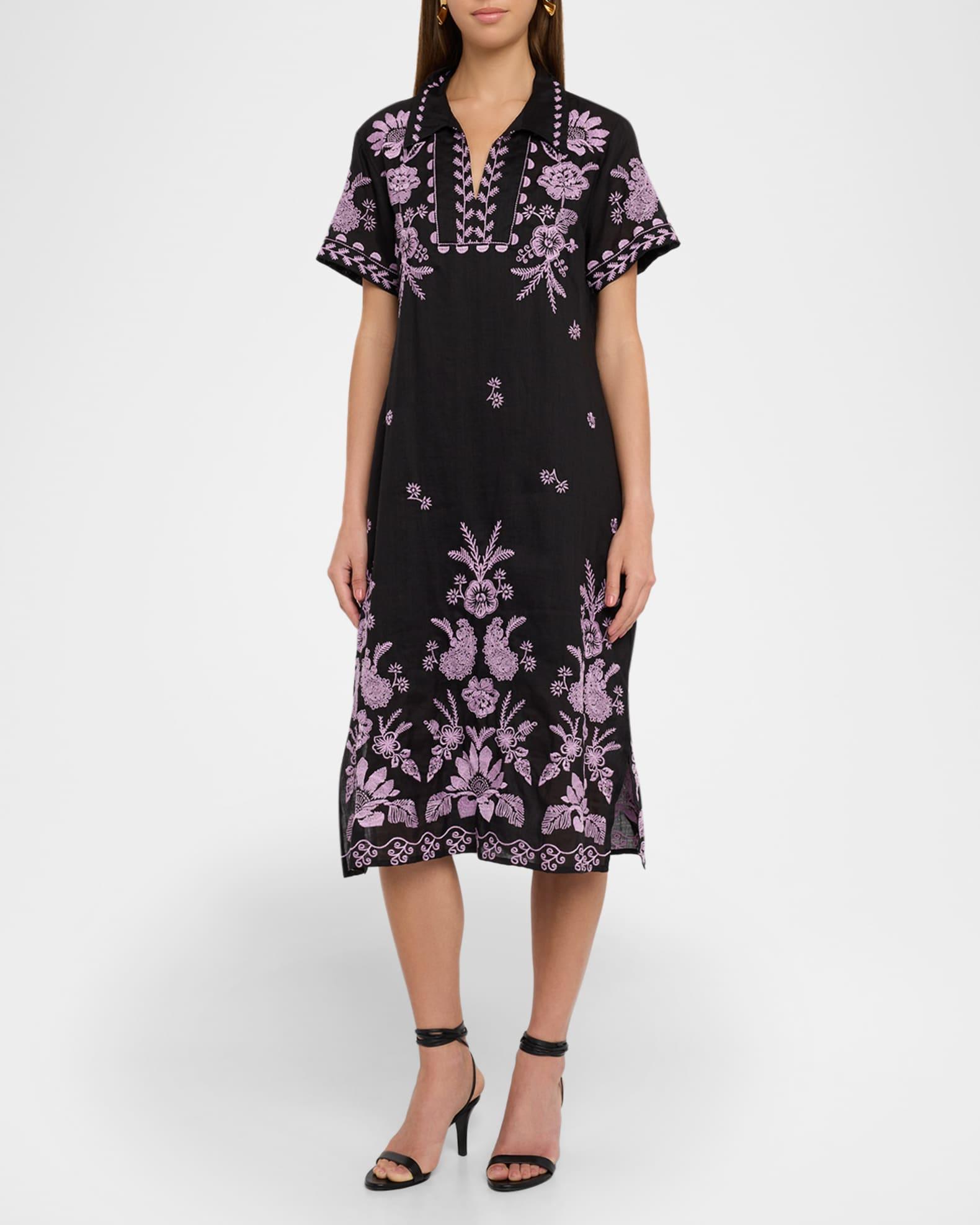 Embroidered Short-Sleeve Tunic Dress Product Image