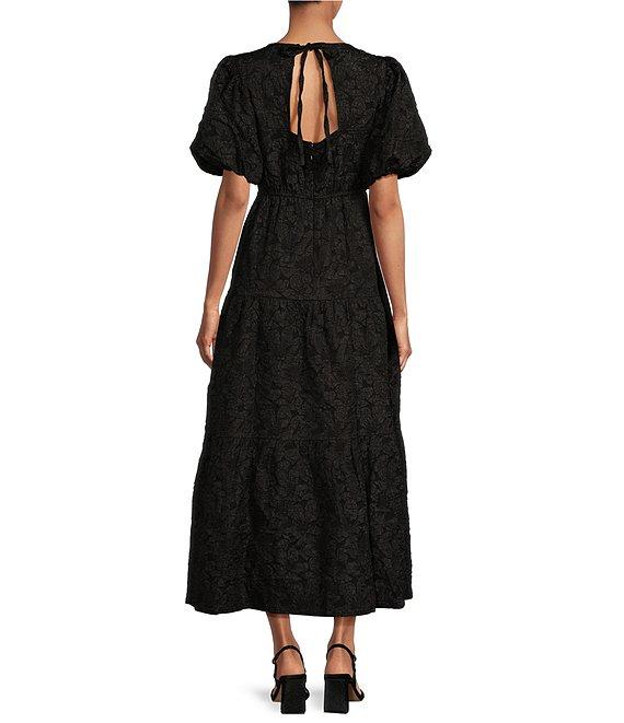 Sugarlips Arielle Jacquard V Neck Short Puff Sleeve Tiered Maxi Dress Product Image