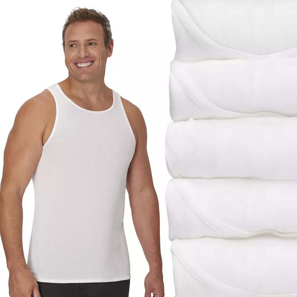 Big & Tall Hanes® 5-Pack Tall Man Ultimate Cotton White Extra Long Tank Undershirt, Men's,  Product Image
