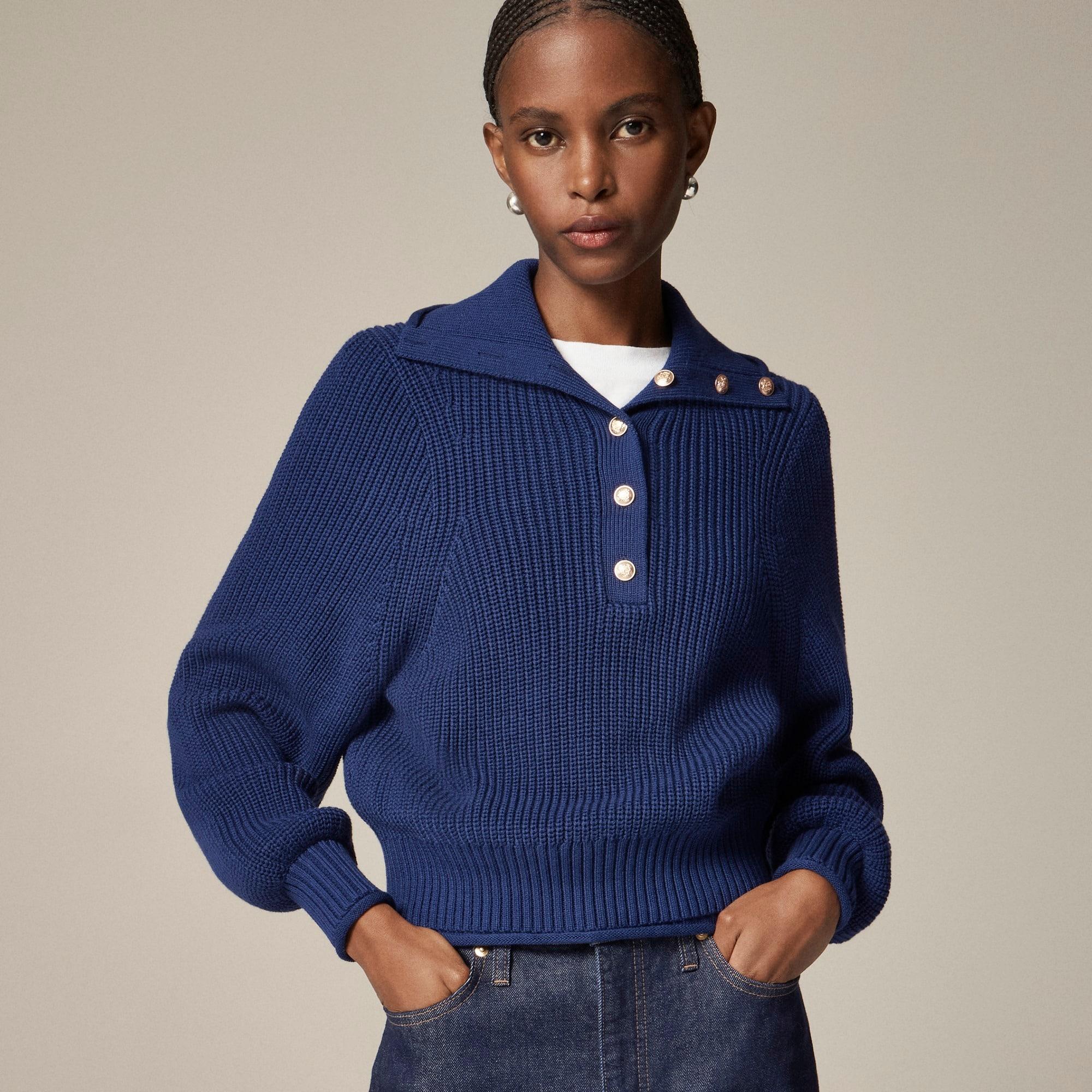 Ribbed cotton button-collar sweater Product Image