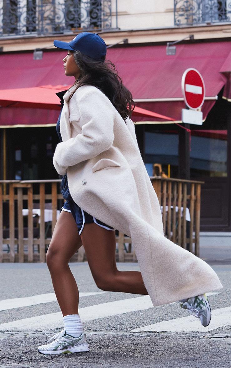 Ecru Wool Look Double Breasted Structured Maxi Coat Product Image