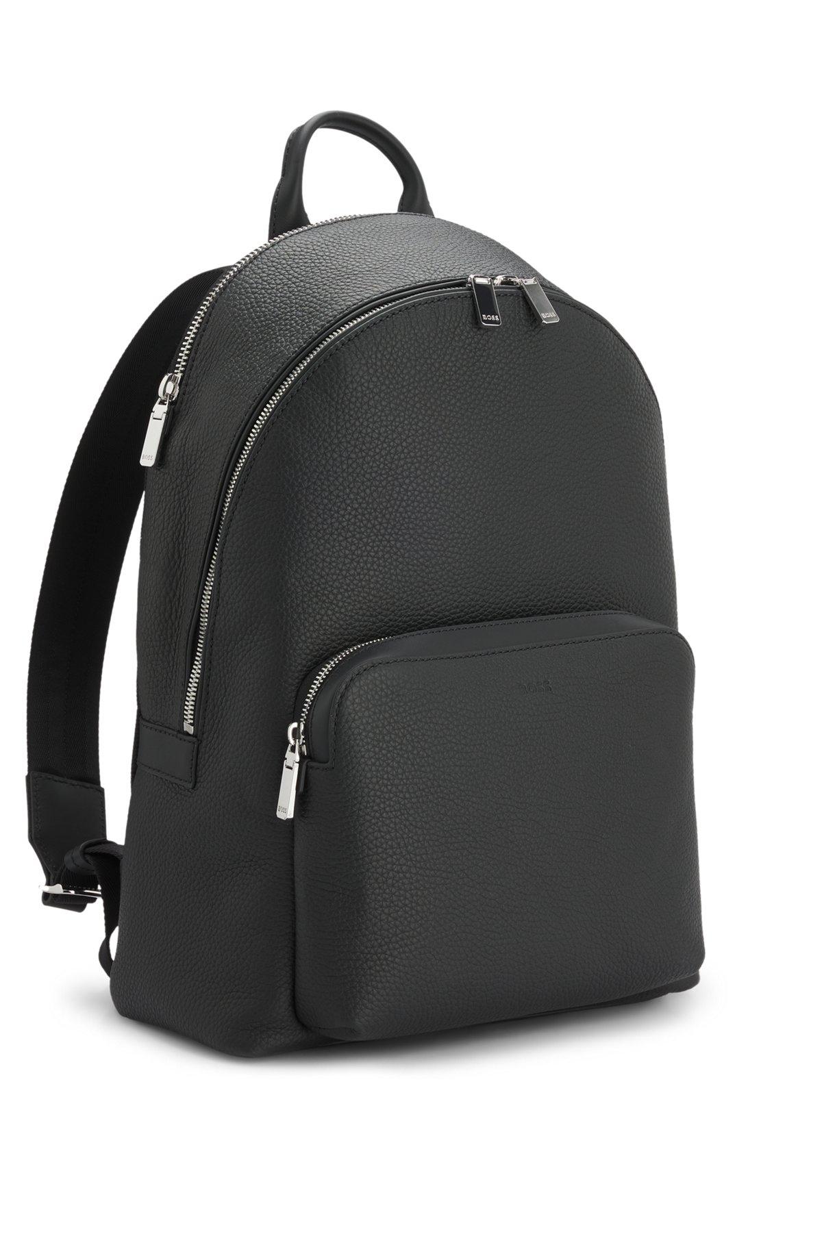 Grained Italian-leather backpack with embossed logo Product Image