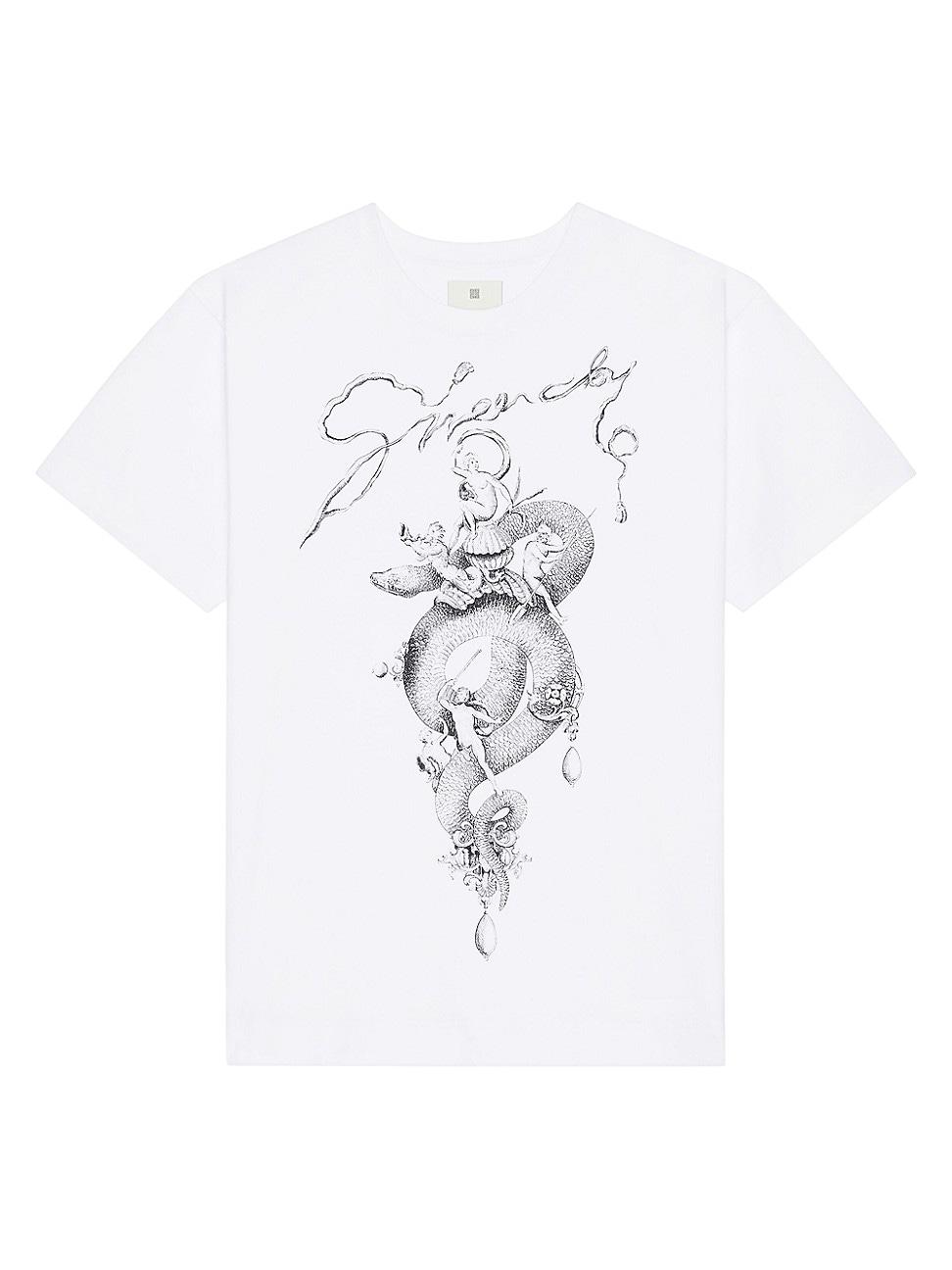 Mens T-Shirt in Cotton with Chandelier and Snake Print Product Image