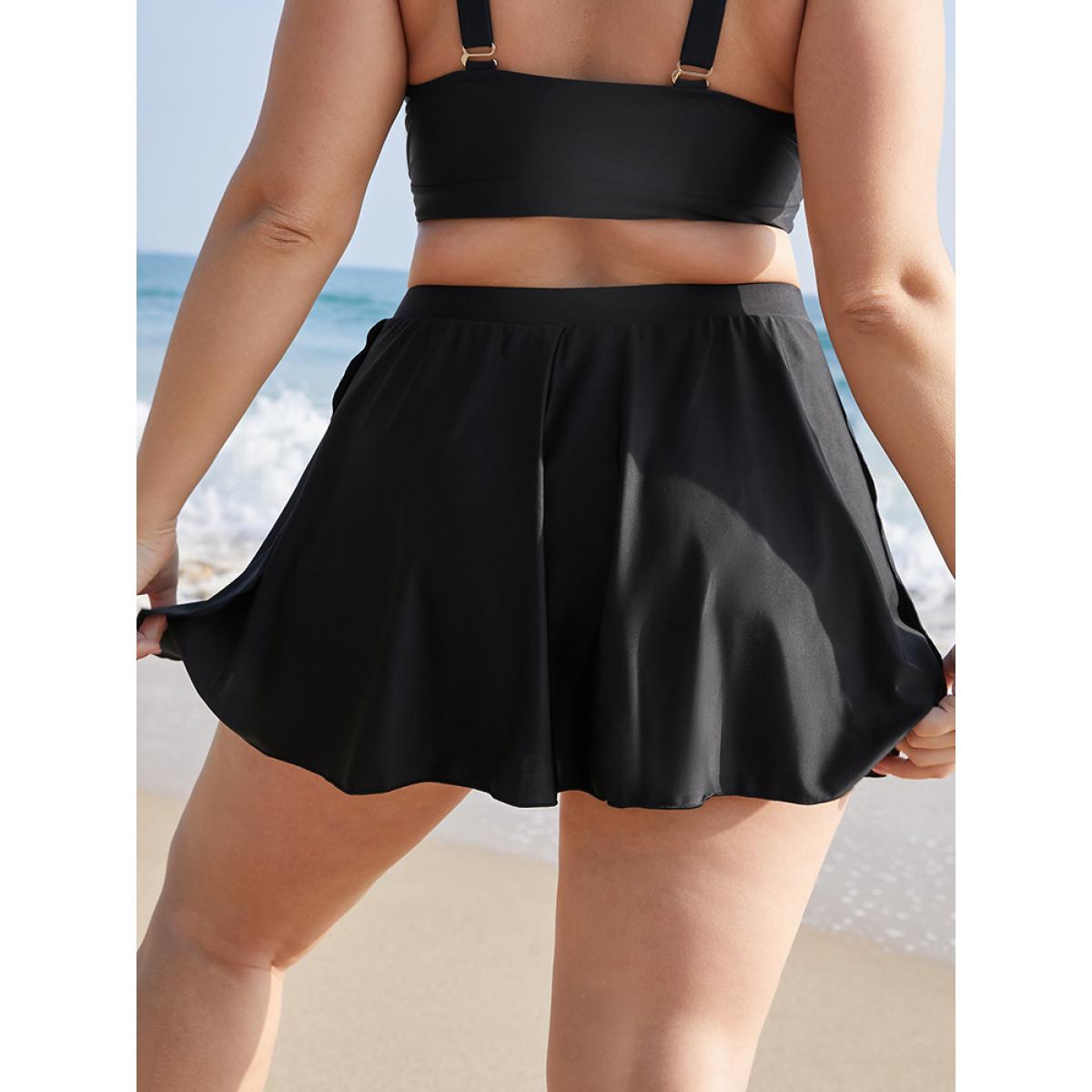 Plus Size Plain High Waist Split Hem Swim Skirt Women's Swimwear Black Beach Non High stretch Bodycon High Rise Curve Swim Bottoms BloomChic 18-20/2X Product Image