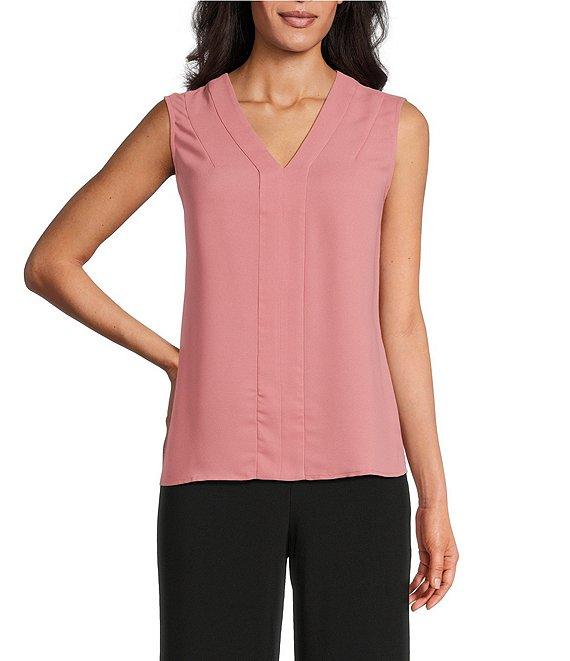 Kasper Crepe V-Neck Sleeveless Blouse Product Image