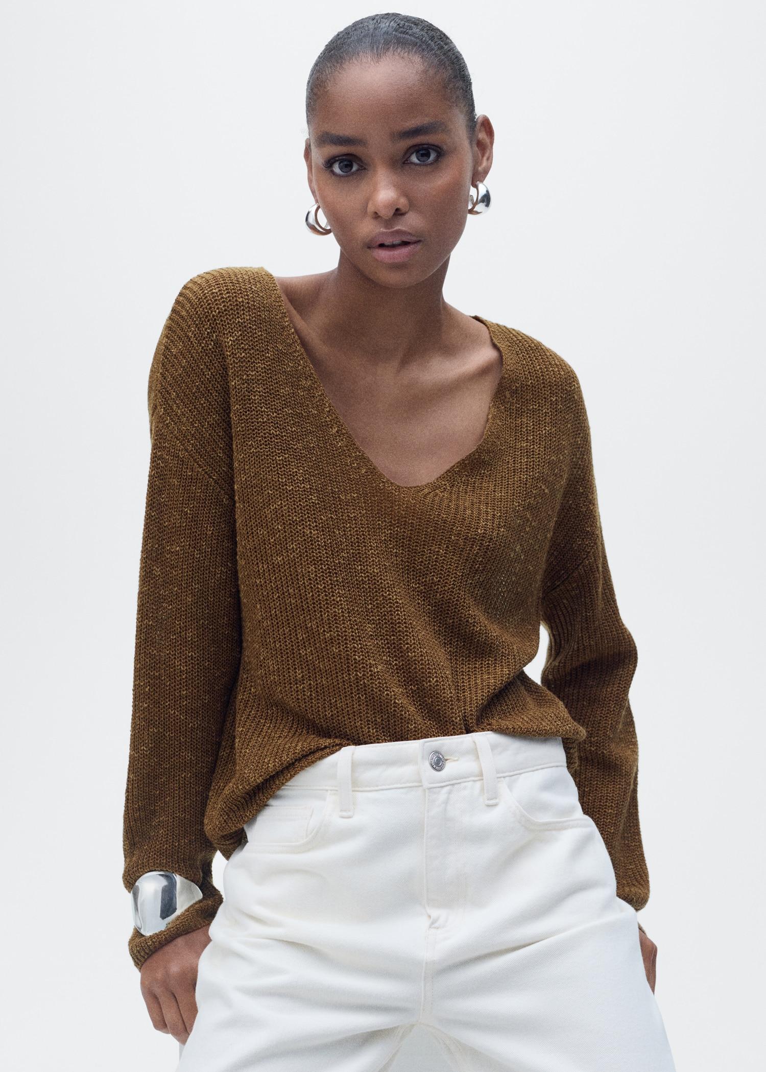 V-neck knit sweater - Women | MANGO USA Product Image