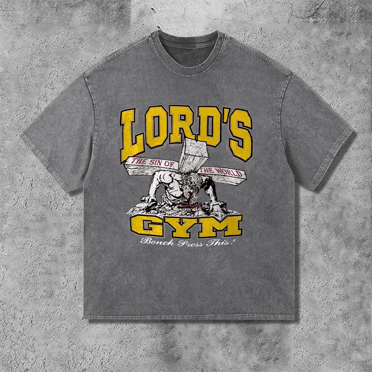 Retro Lord S Gym Print Acid Washed Street T-Shirt Product Image