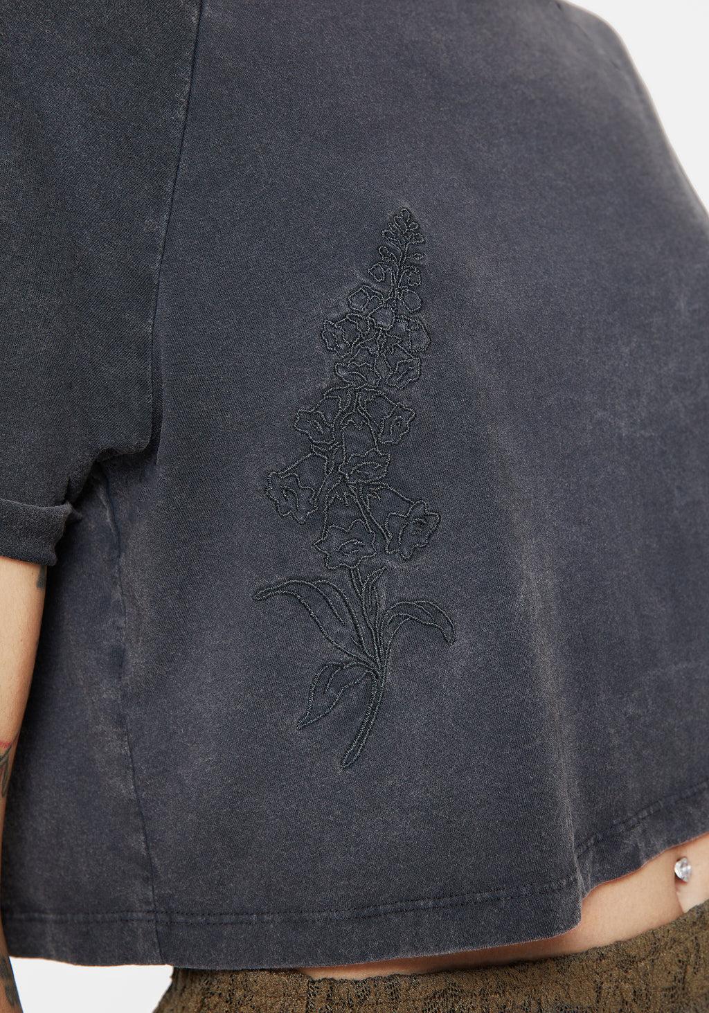 Foxglove Cotton Embroidered Boxy Crop Tee Product Image