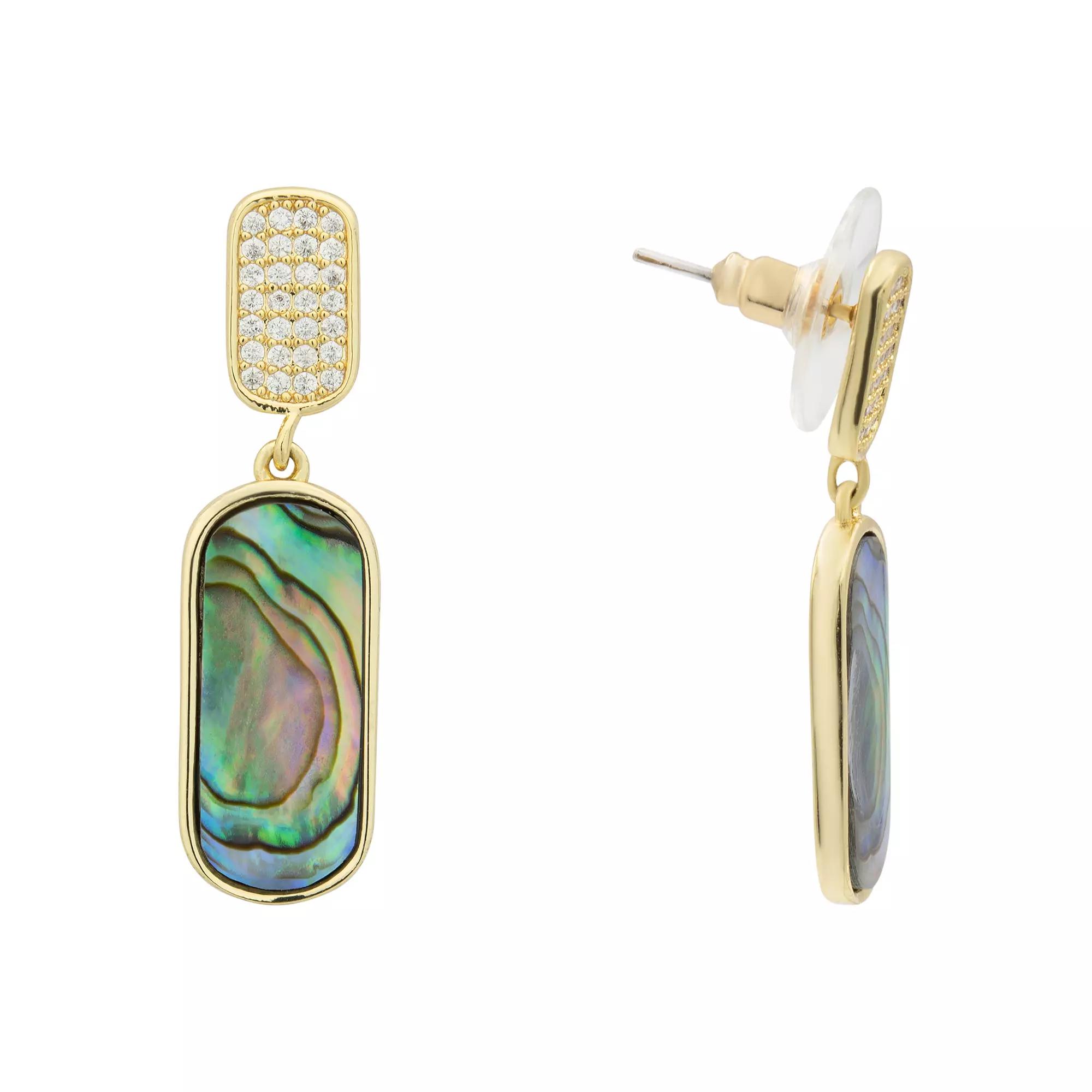 City Luxe Gold Tone Genuine Abalone & Cubic Zirconia Drop Earrings, Women's, Gold Tone Abalone Product Image