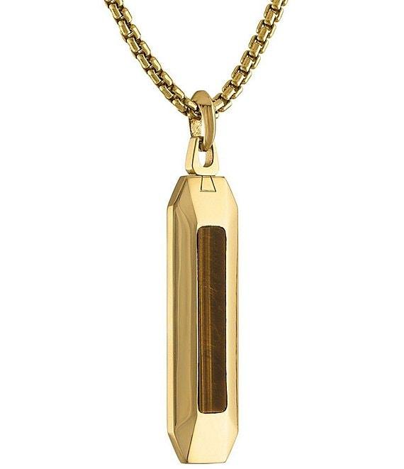 Bulova Men's Gold Tone Stainless Steel Tigers Eye Dog Tag Long Pendant Necklace Product Image