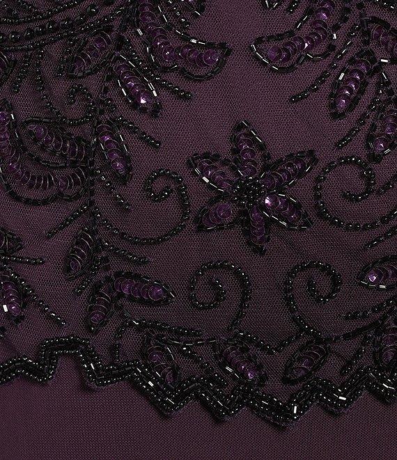 Pisarro Nights Beaded Illusion Boat Neck 3/4 Sleeve A-Line Dress Product Image