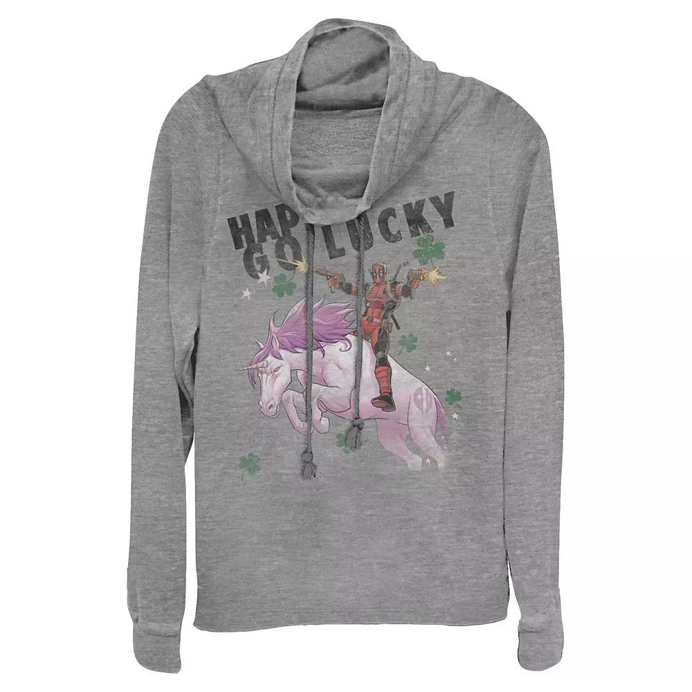 Women's Marvel Deadpool Happy Go Lucky Cowlneck Graphic Lightweight Long Sleeve,  Product Image