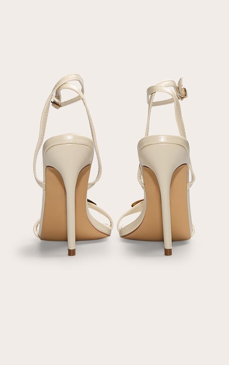 Cream Pu Square Toe Metal Trim High Stiletto Heeled Sandals Product Image
