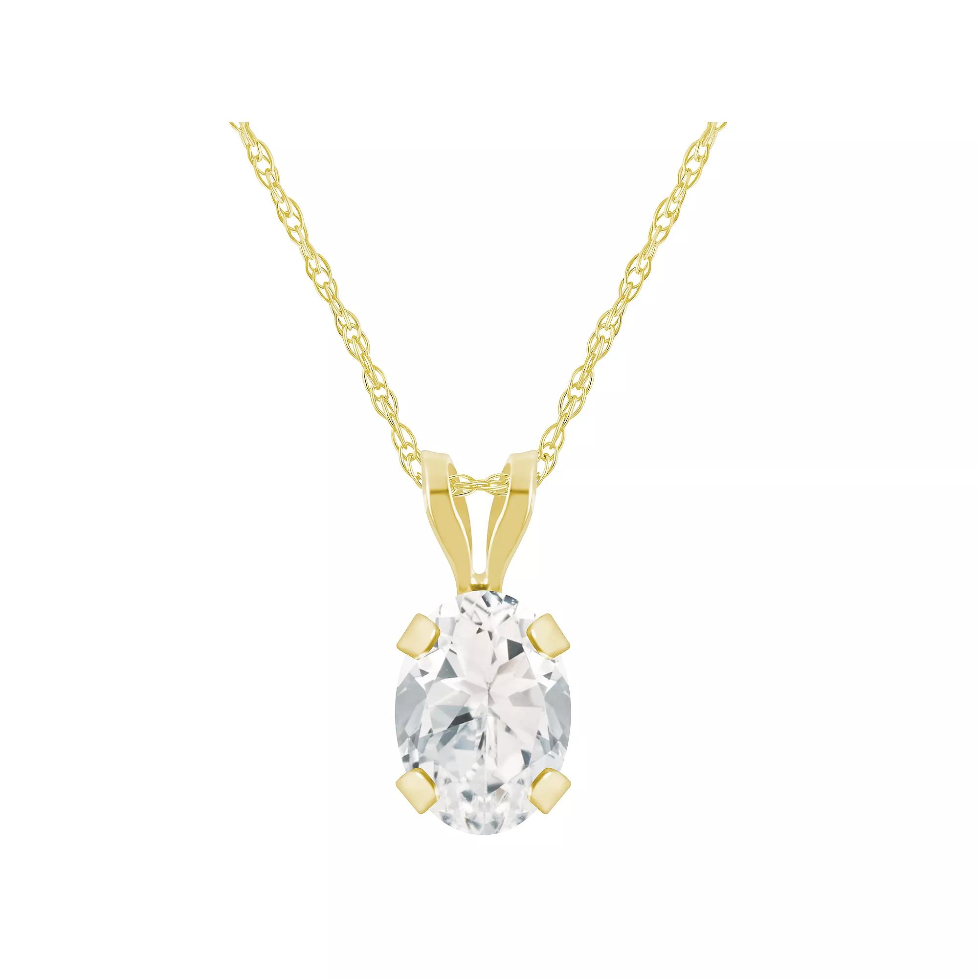 Celebration Gems 10k Gold Oval White Topaz Pendant Necklace, Women's, Size: 18" Product Image