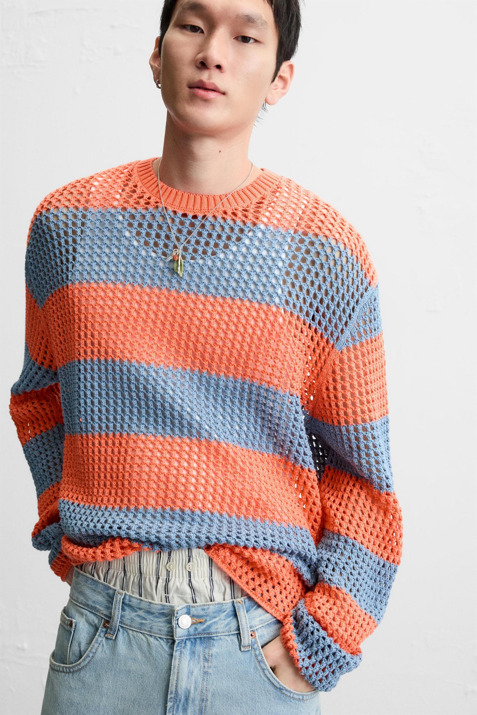 STRIPED OPEN WEAVE SWEATER Product Image