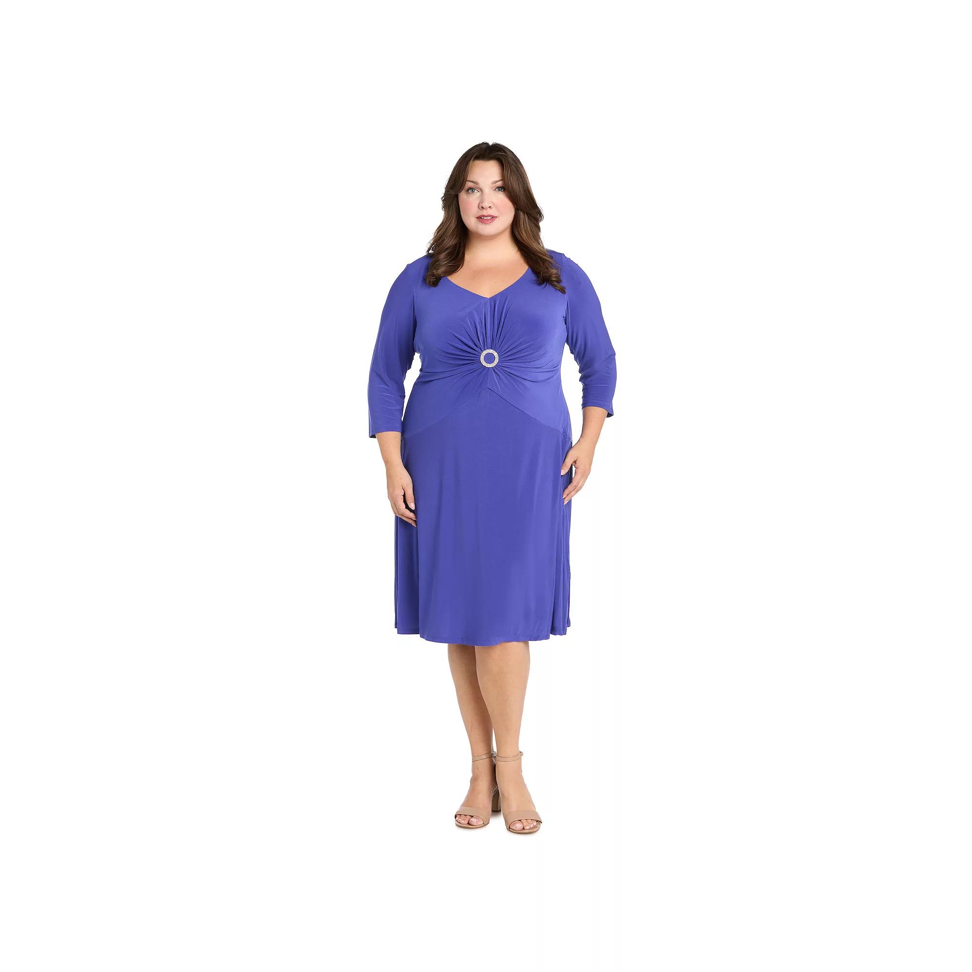 Plus Size R&M Richards Ruched O Ring Detail Fit and Flare Jersey Dress, Women's, Size: 14 W, Purple Product Image